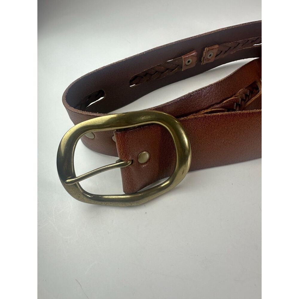 Linea Pelle Braided Woven Genuine Leather Handmade Belt With Buckle Brown Medium - Picture 6 of 13